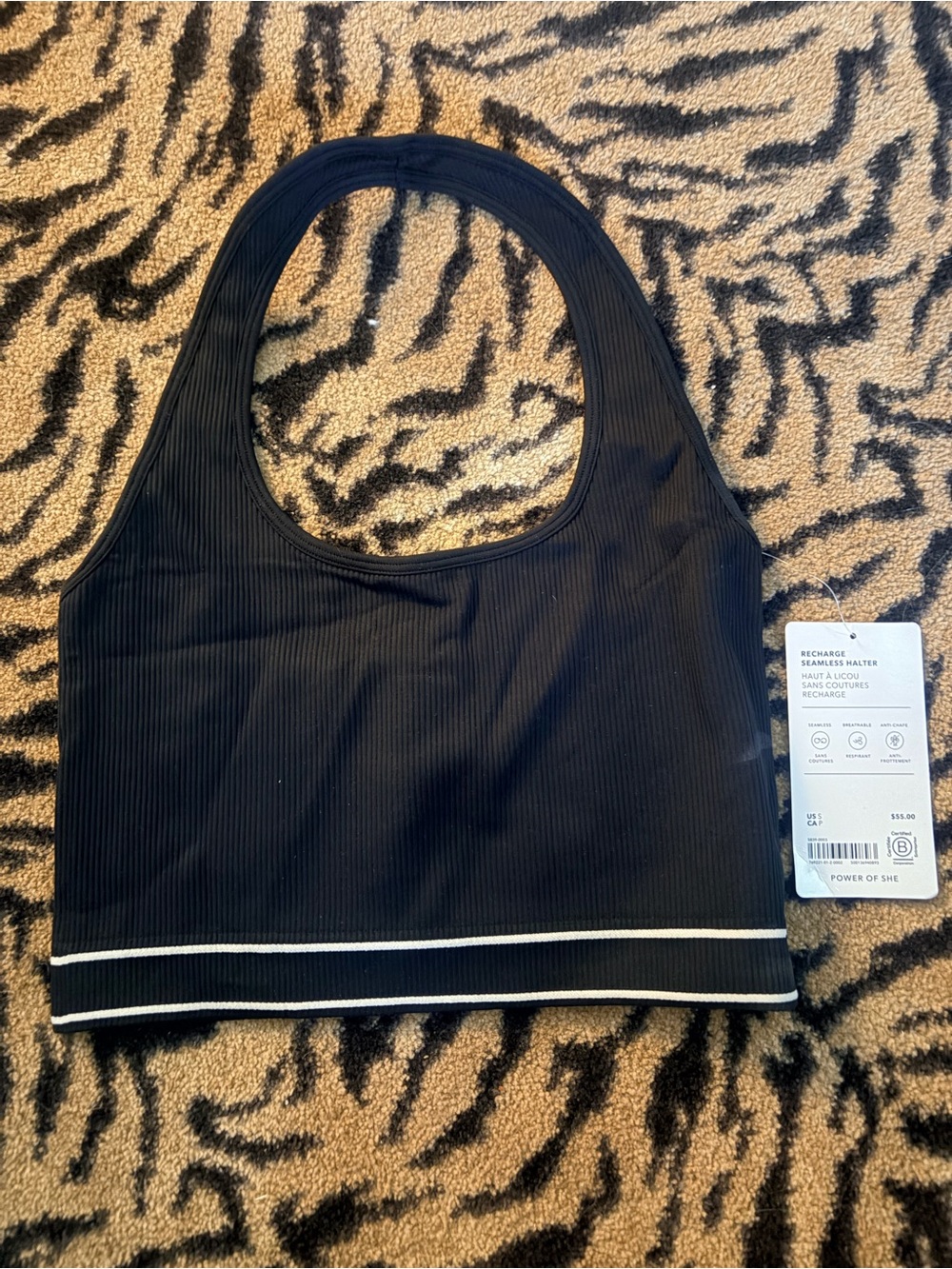 Athleta Black Seamless Halter Crop Tank with White Trim